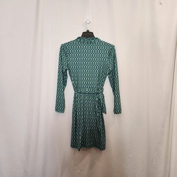 LE VONFORT Green Blue Geometric Surplice Knee Length Dress Womens Large L NEW - Picture 7 of 10